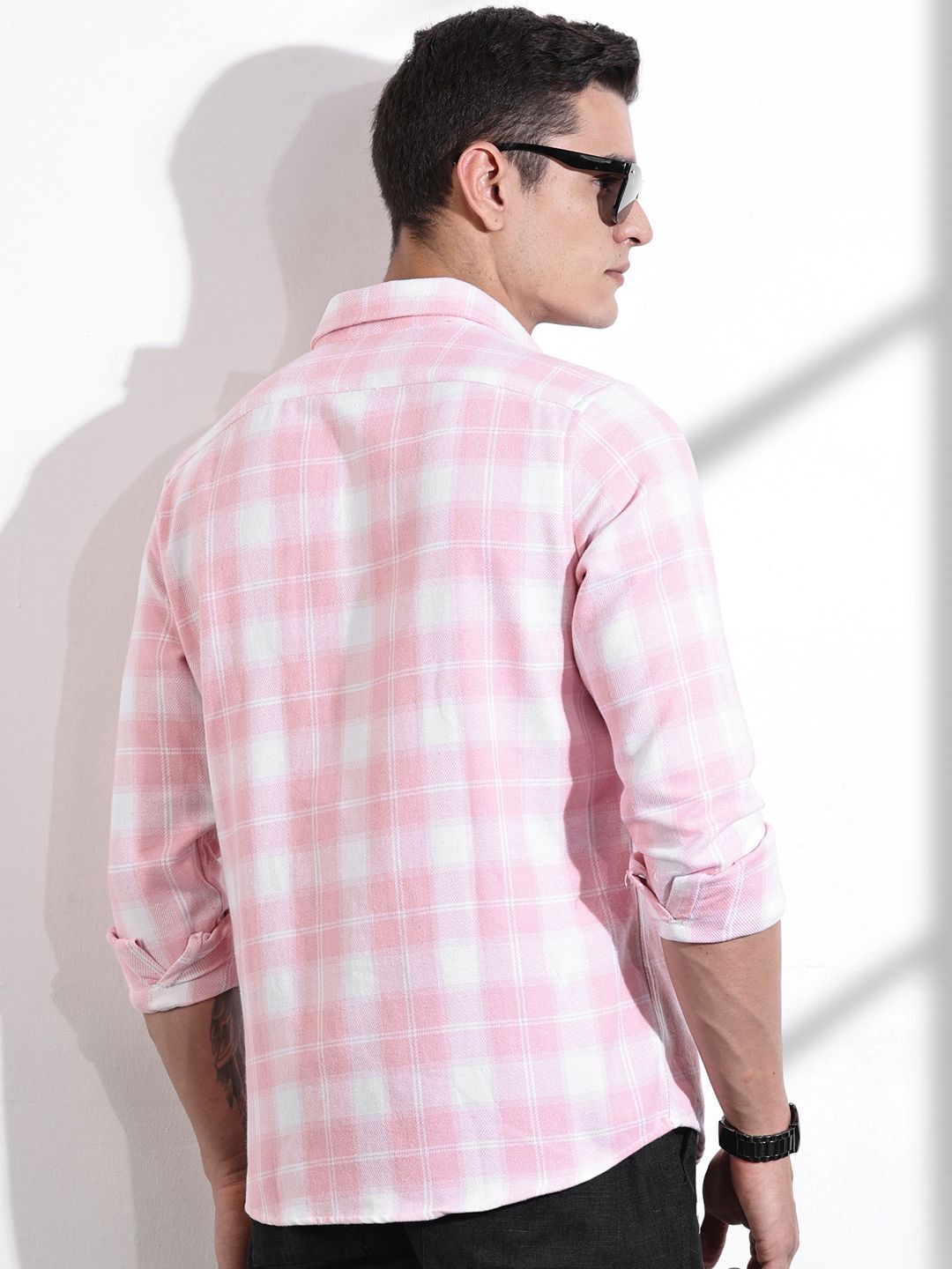 Thomas Scott Men Premium Windowpane Checks Opaque Checked Casual Shirt
