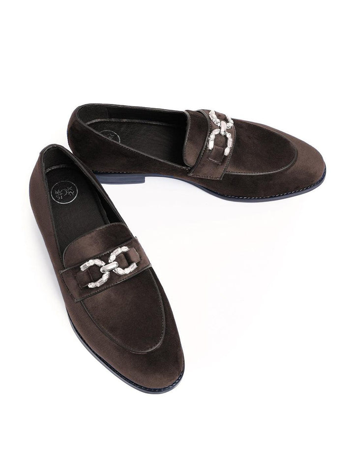 Monkstory Men Velvet Embellished Loafers