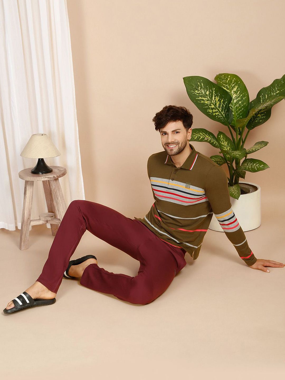 Sweet Dreams Men Striped Cotton Lounge T-Shirt