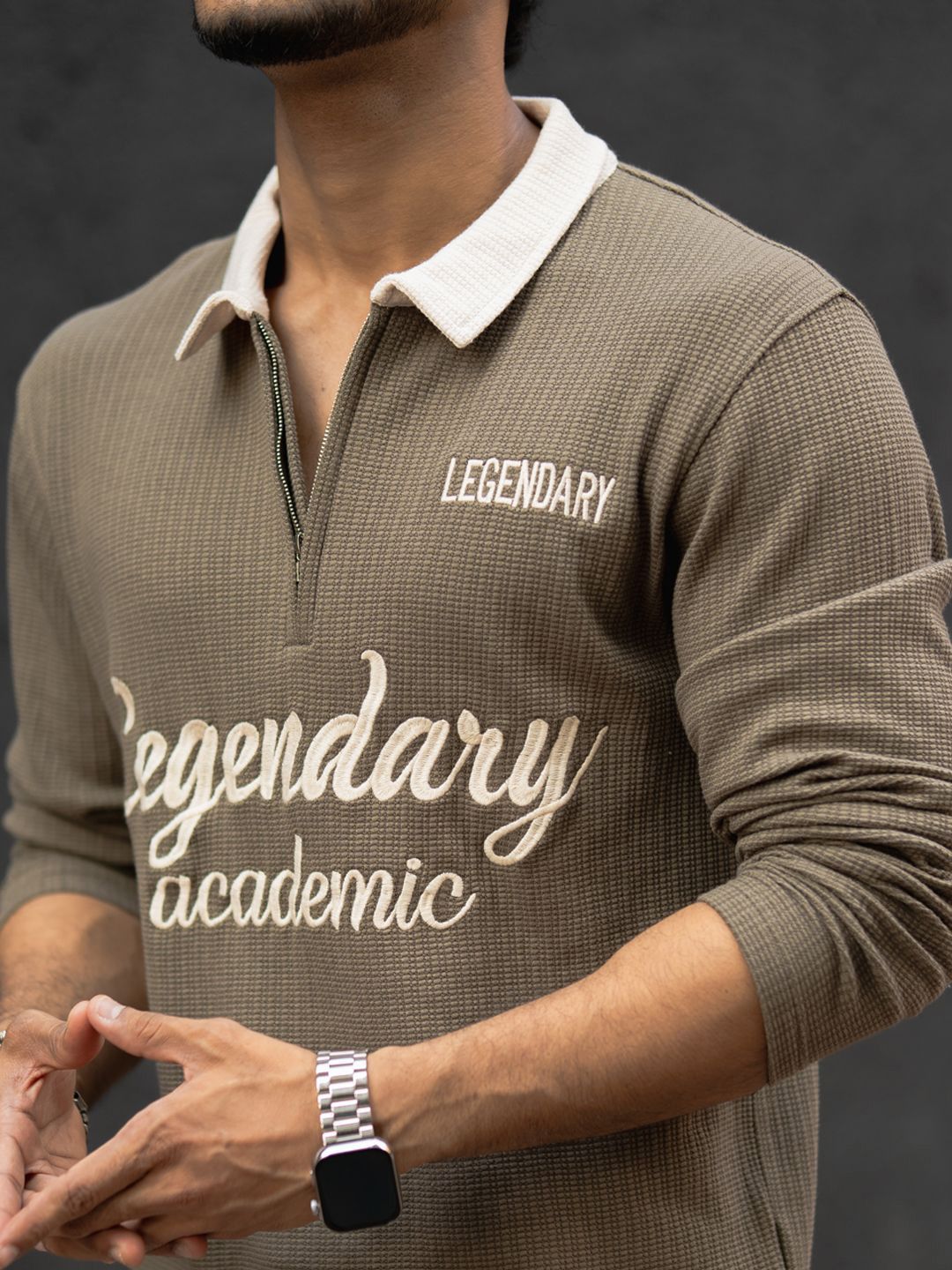 Powerlook Men Textured Typography Printed Polo Collar T-shirt