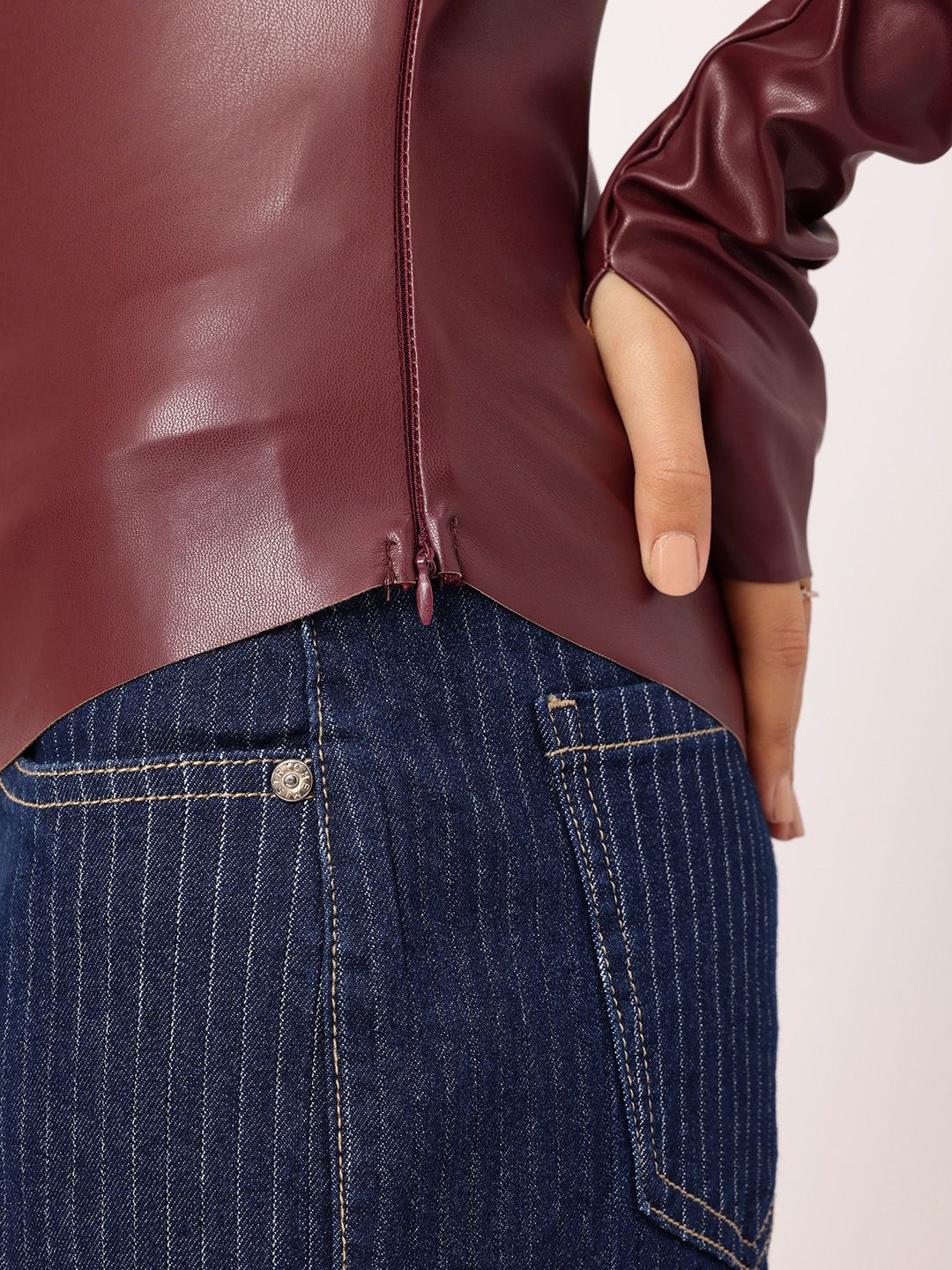 DressBerry Glossed-Up Faux Leather Asymmetric Top With Hand Gloves