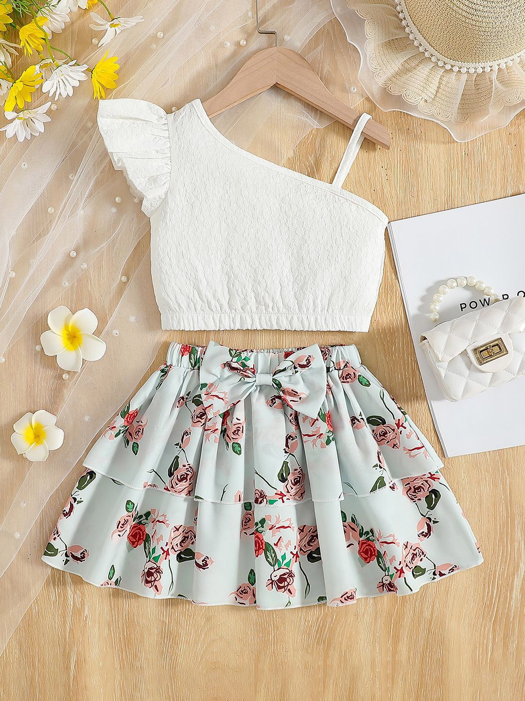 YK Girls Printed Top With Skirt Clothing Set