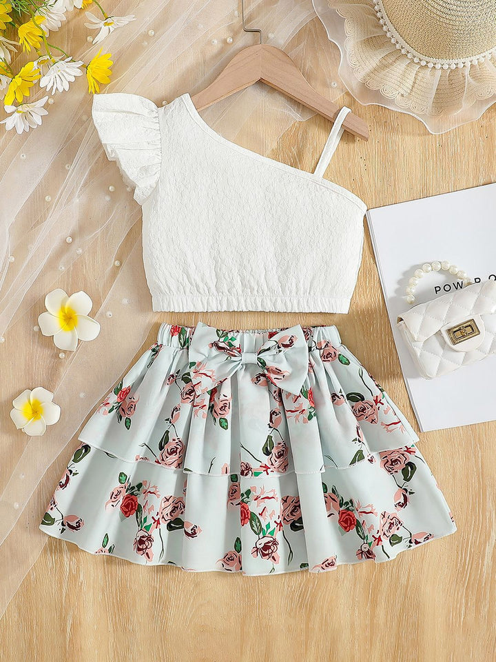 YK Girls Printed Top With Skirt Clothing Set
