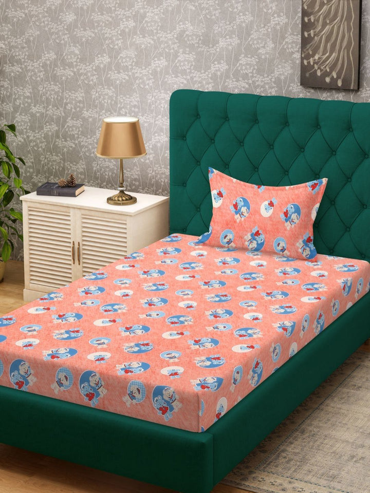 KLOTTHE Kanak-kanak Bercetak Jingga & Biru 400 TC Kapas Tulen Cadar Single 2.25 m X 1.50 m