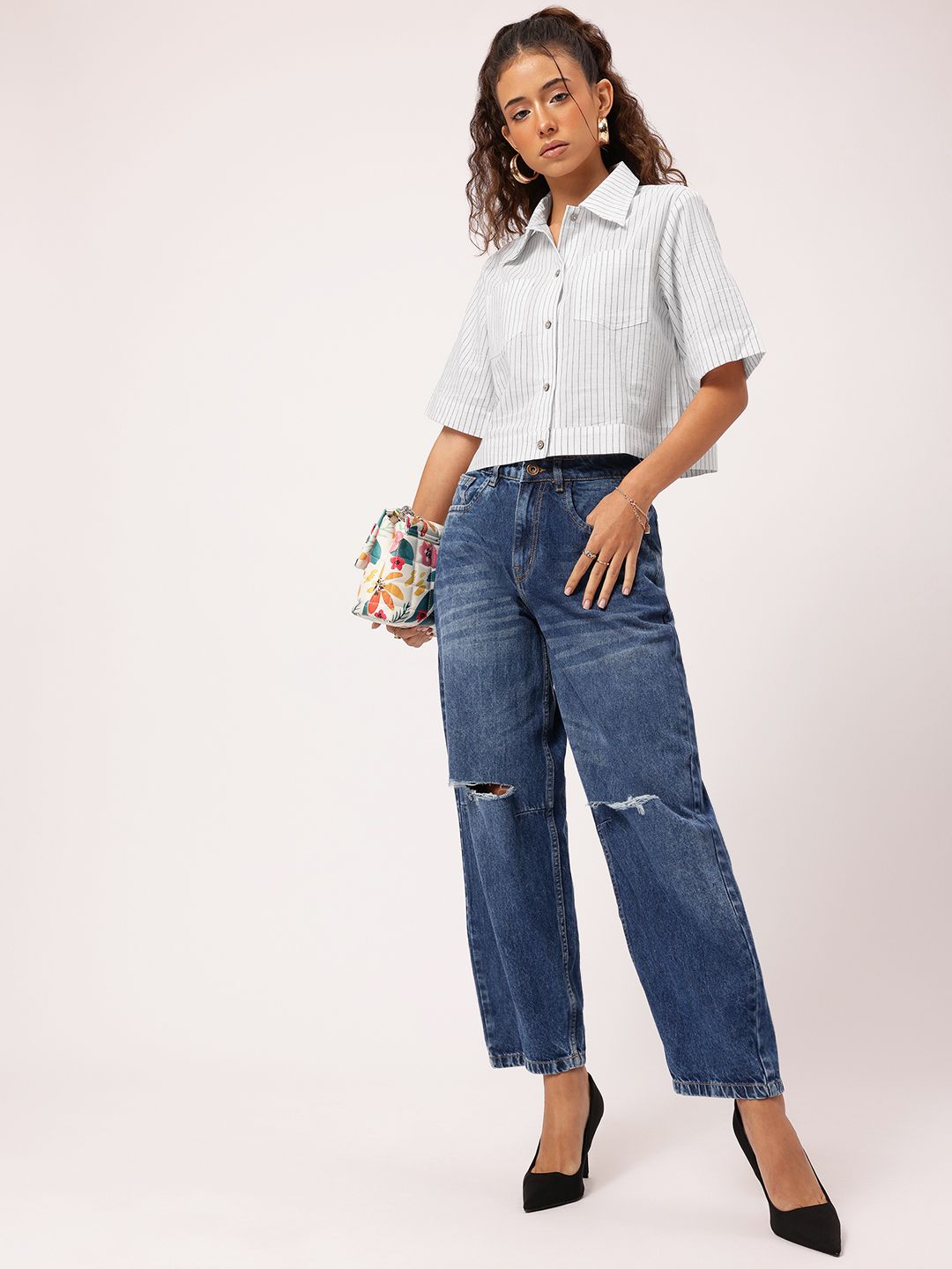 DressBerry Functional Fashion Striped Boxy Shirt