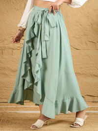Berrylush Women Ruffled Flared Maxi Skirt With Attached Trousers