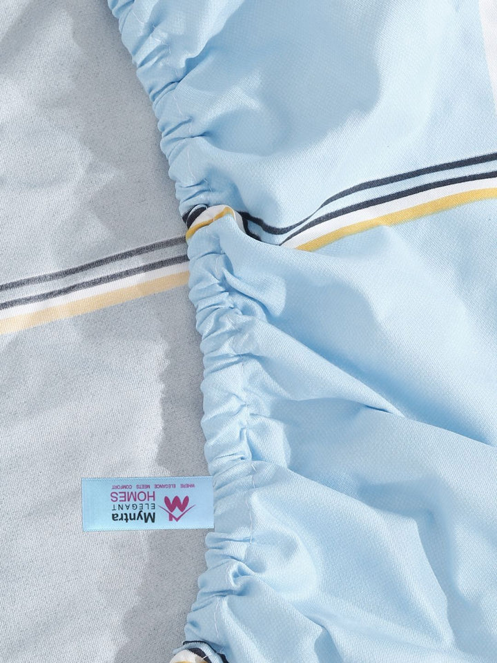 Myntra Elegant Homes Blue Checked Polycotton Breathable 300 TC Dilengkapi Cadar Single Halus dengan Sarung Bantal-59 x 87 inci