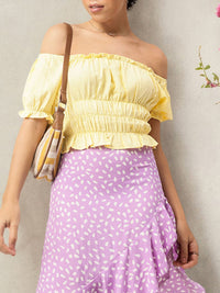 DressBerry Sunshine Serenade Ruffle Detail Smocked Off-Shoulder Top