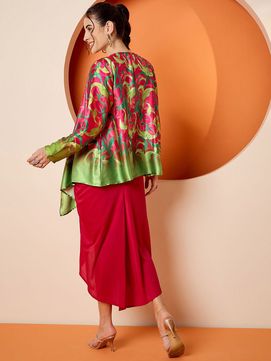 Antheaa Pink Square Neck A-Line Midi Dress With Jacket