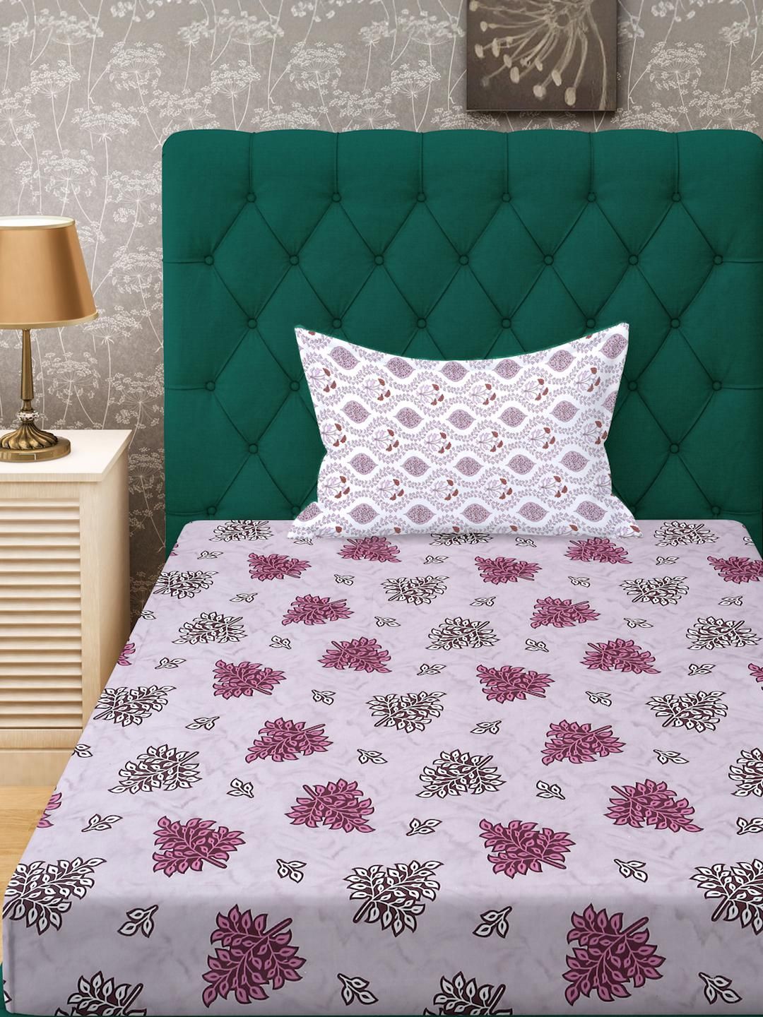 KLOTTHE Purple Cotton Floral 400 TC Cadar Bujang
