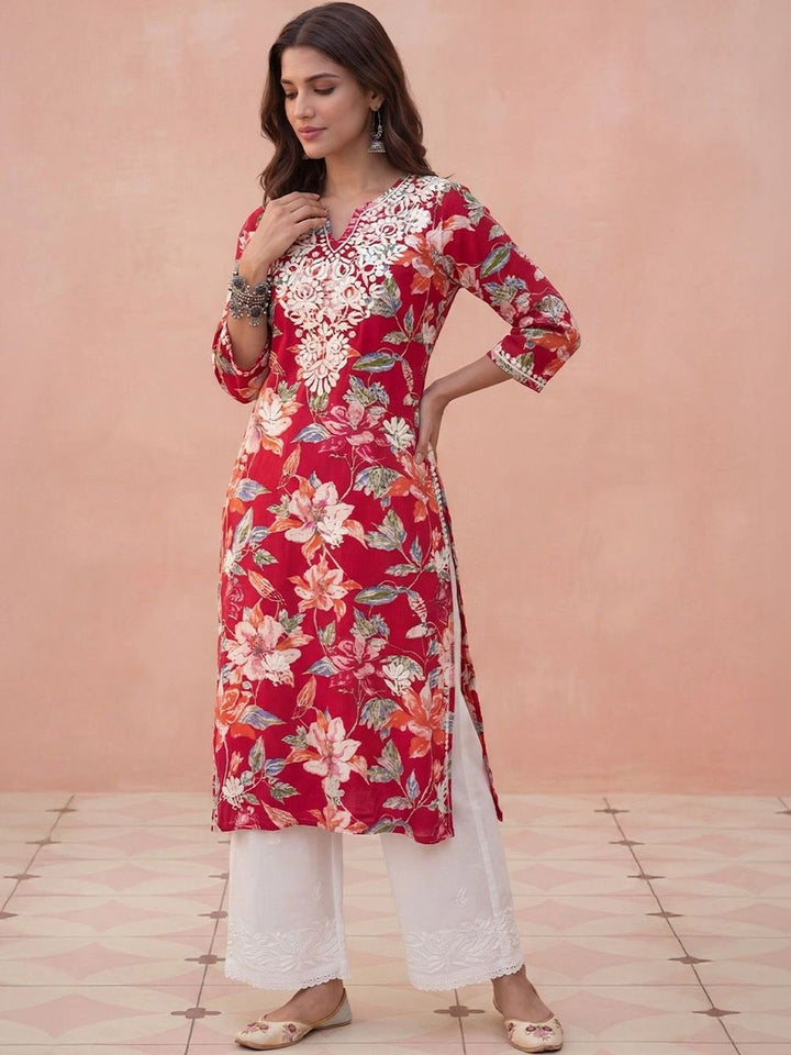Rumah Wanita Chikankari Floral Printed Chikankari Floral Kurta