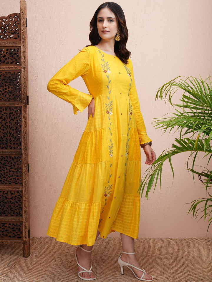 Vishudh Embroidered Flared Sleeve A-Line Maxi Dress