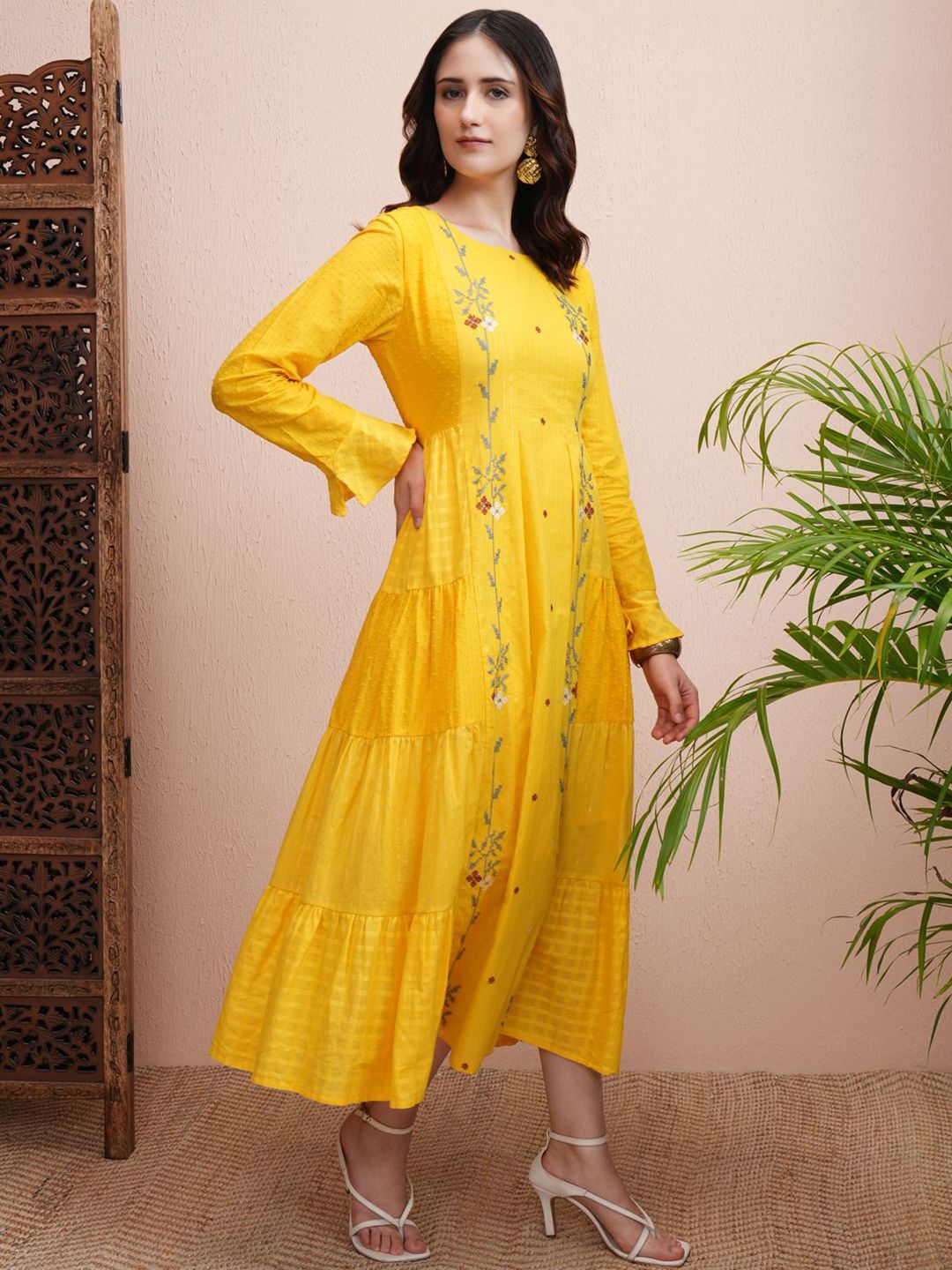 Vishudh Embroidered Flared Sleeve A-Line Maxi Dress