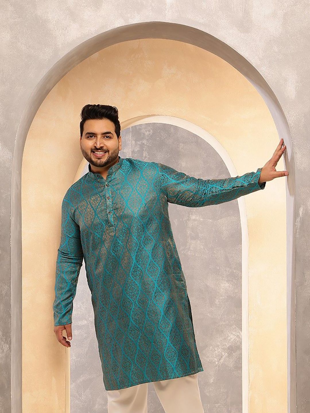 SOJANYA PLUS Woven Design Kurta Lurus Sutera Kolar Mandarin