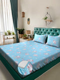 Myntra Elegant Homes Biru Watak Kartun Kapas Tulen 400 TC Dilengkapi Cadar King Superfine dengan 2 Sarung Bantal-89 x 98 inci
