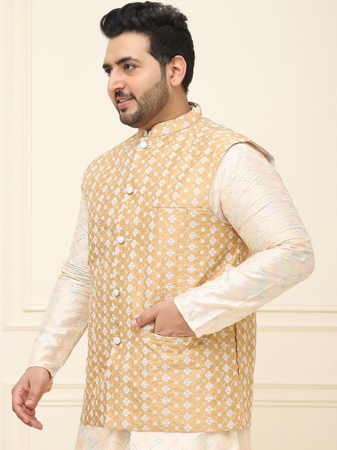 SOJANYA PLUS Jaket Sulam Lelaki Nehru Plus Size