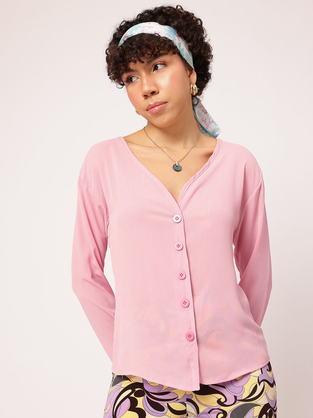 DressBerry Dreamy Drape Plunge Neck Shirt Style Top