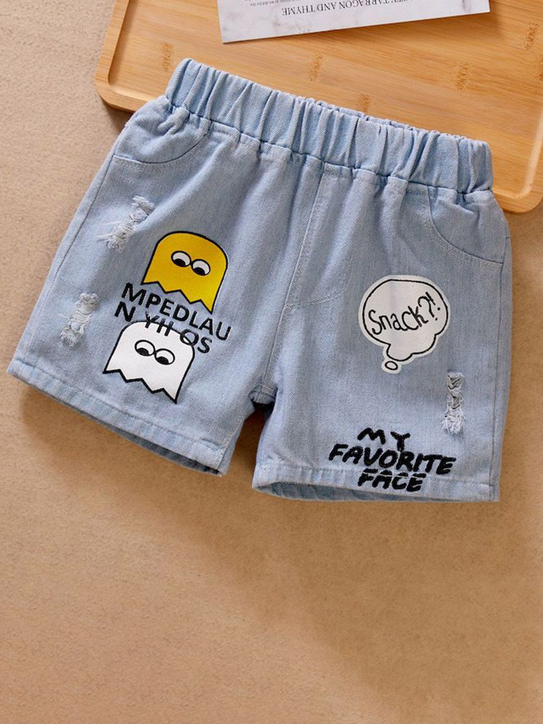 YK Boys Printed  Mid Rise Regular Fit Denim Shorts