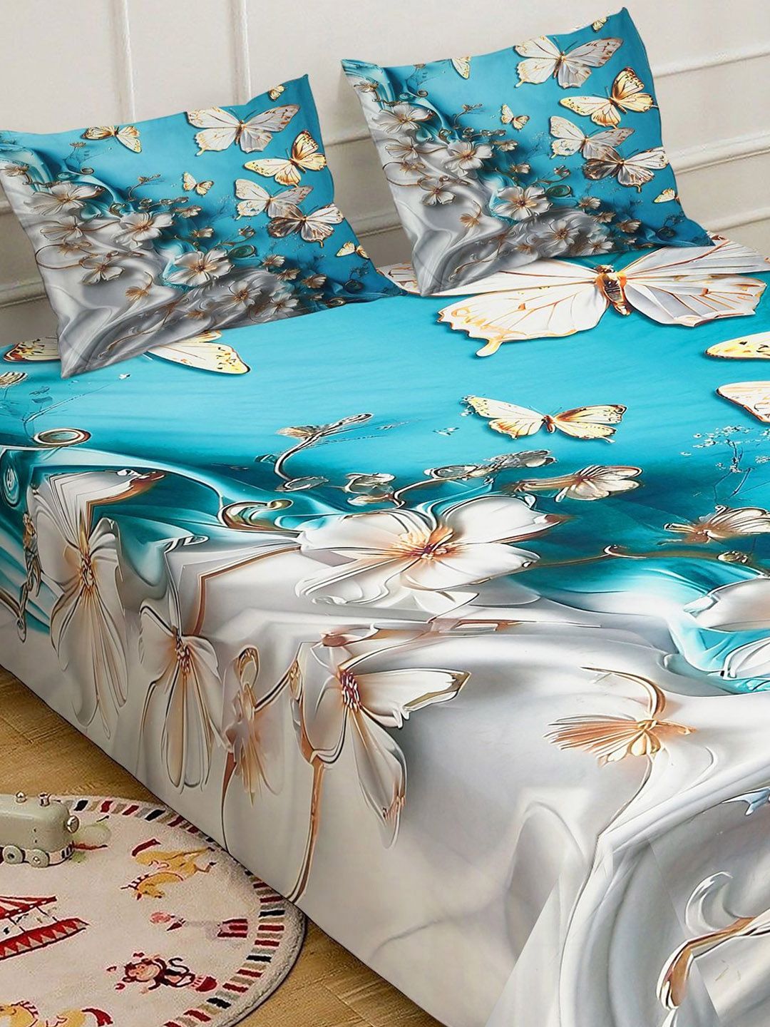 Klotthe Floral Printed Cadar 7D Saiz King 400 TC Dengan 2 Sarung Bantal-2.50 m x 2.25 m