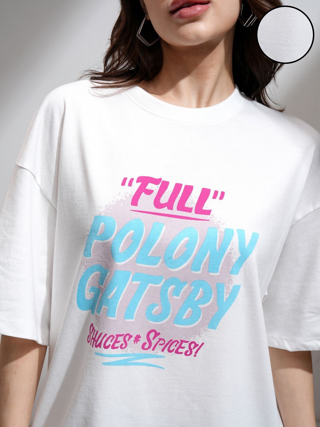Tokyo Talkies Women Oversized Ombre Chest Print T-shirt