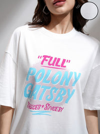 Tokyo Talkies Women Oversized Ombre Chest Print T-shirt