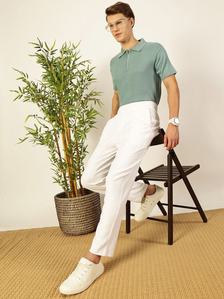 Thomas Scott Men Bio Finish Self Design Polo Collar Cotton T-shirt