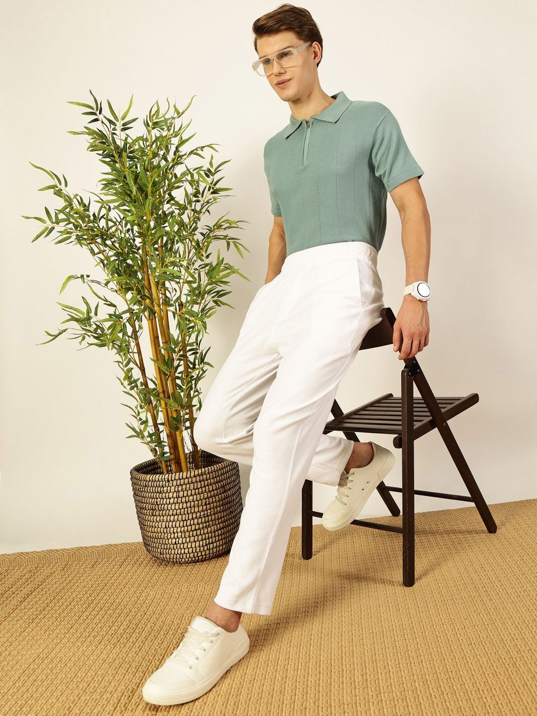 Thomas Scott Men Bio Finish Self Design Polo Collar Cotton T-shirt