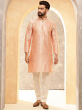 Anouk Peach Motif Etnik Tenunan Rekaan Jalur Kolar Jacquard Kurta Lurus