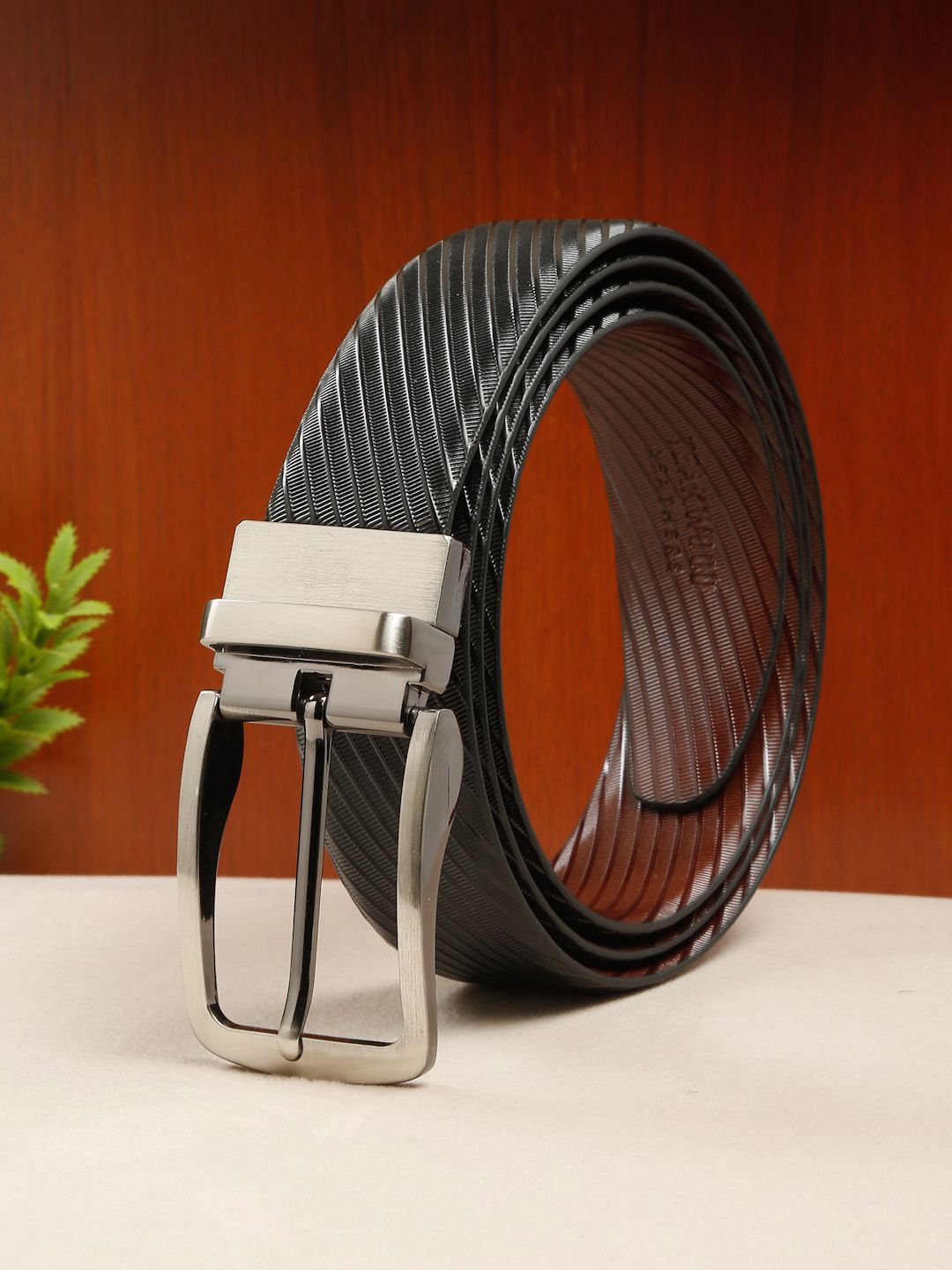 Teakwood Leathers Men Textured Leather Reversible Formal Belt