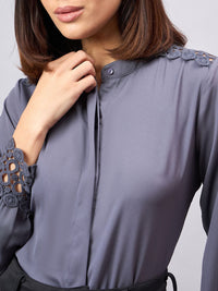 Style Quotient Women Solid Mandarin Collar Top
