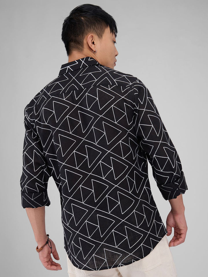 VASTRADO Men Classic Spread Collar Geometric Printed Cotton Slim Fit Casual Shirt