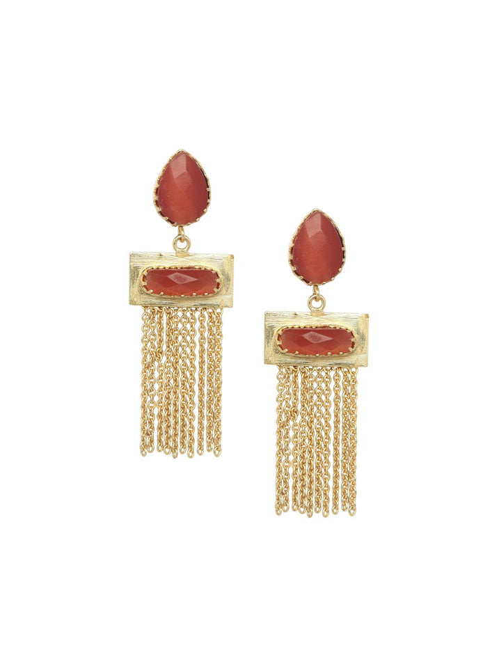 Anouk Gold-Plated Artificial Stone Studded Contemporary Tasselled Drop Earrings