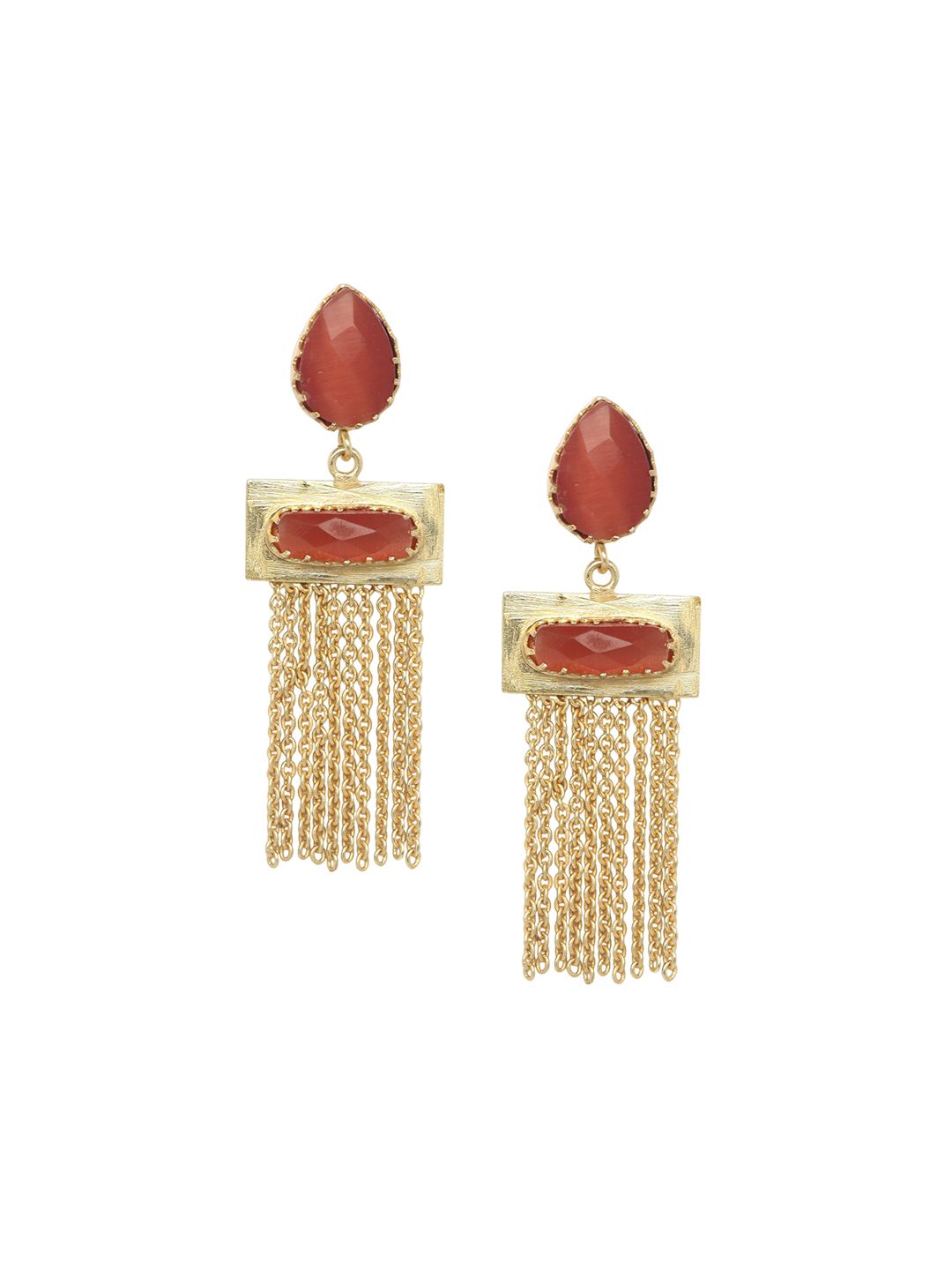 Anouk Gold-Plated Artificial Stone Studded Contemporary Tasselled Drop Earrings