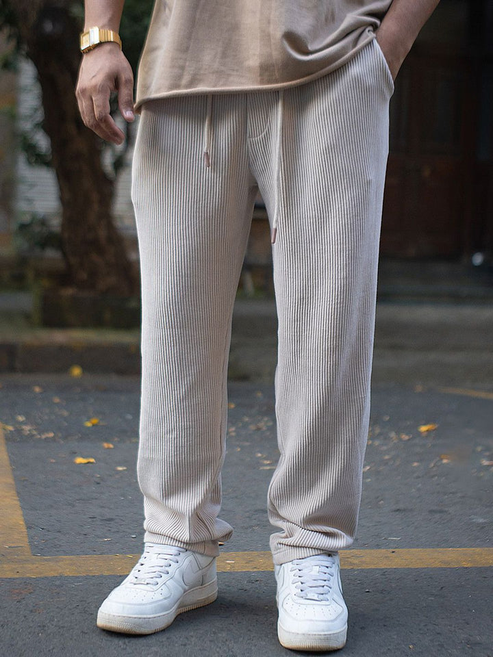 Powerlook Men Light Beige Corduroy Regular Fit Track Pant