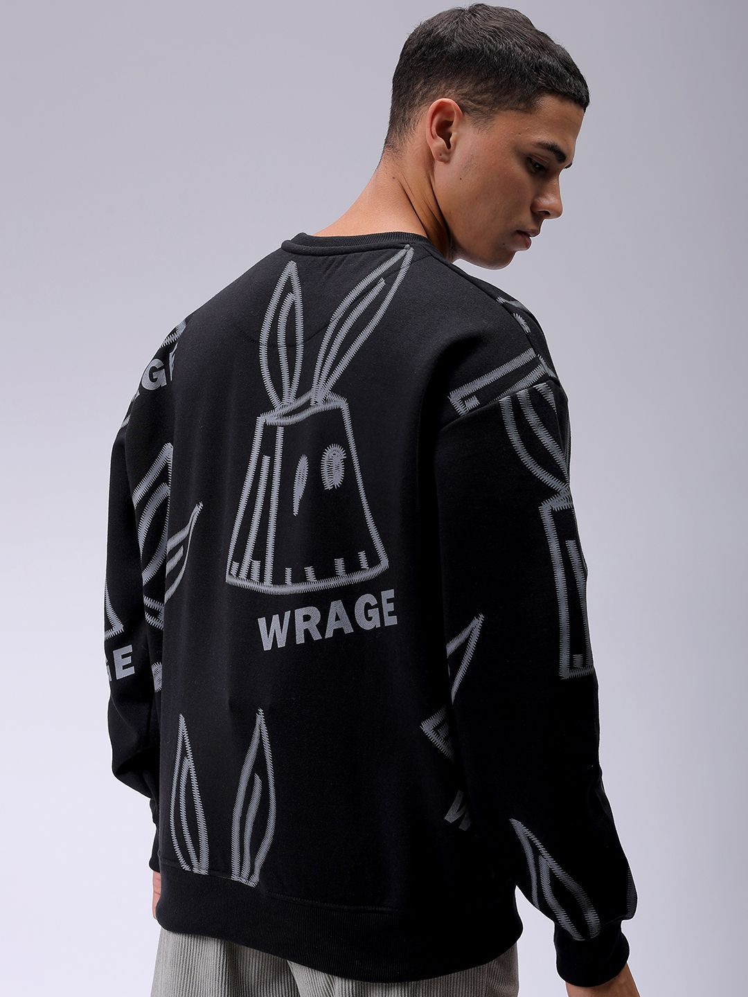 The Indian Garage Co Mens Black Oversized Abstract Overhead-Crewneck Sweatshirts