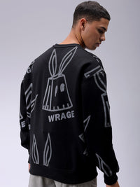Garage India Co Mens Black Overhead Overhead-Crewneck Sweatshirts