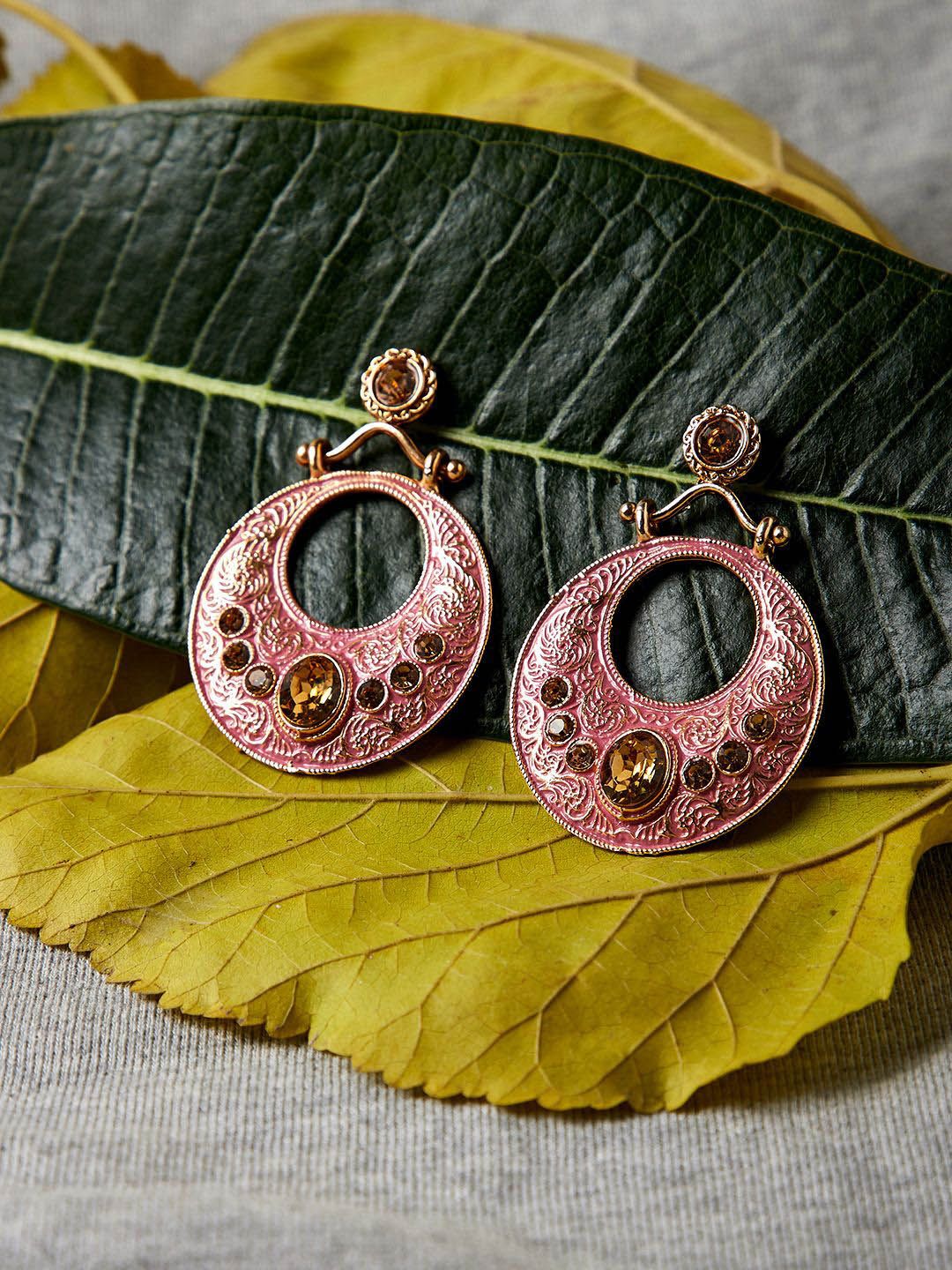 Anouk Gold-Plated Stone Studded Circular Drop Earrings