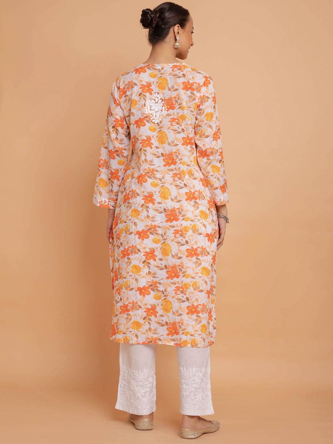 HOUSE OF KARI Floral Printed Chikankari Cotton Kurta