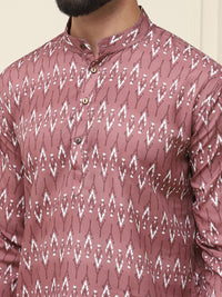 SOJANYA Ethnic Motifs Printed Band Collar Cuffed Sleeves Pure Cotton Kurta