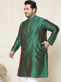 SOJANYA Plus Geometric Woven Design Mandarin Collar Long Sleeve Cotton Silk Straight Kurta