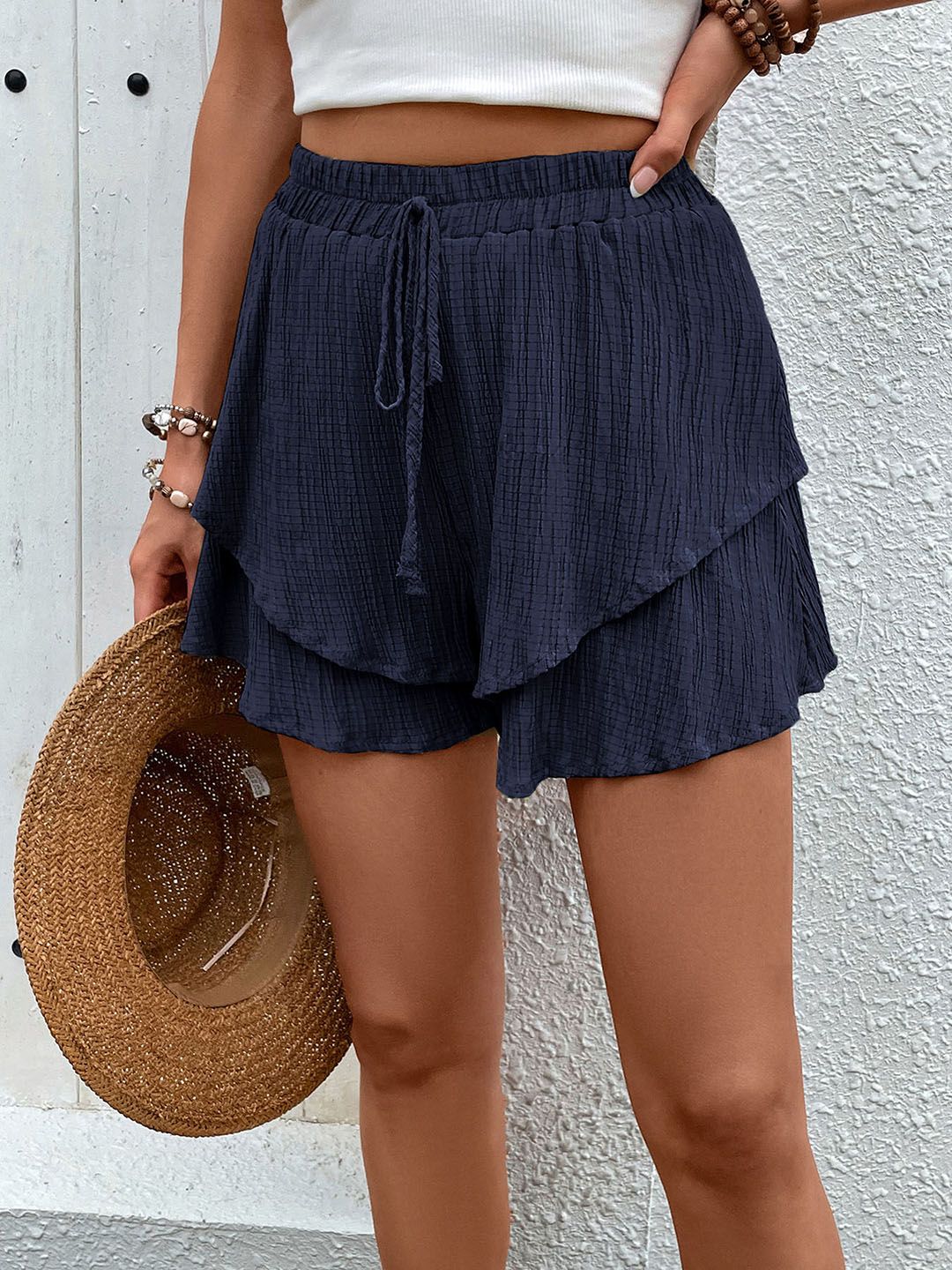 DressBerry Women Textured Layered Shorts