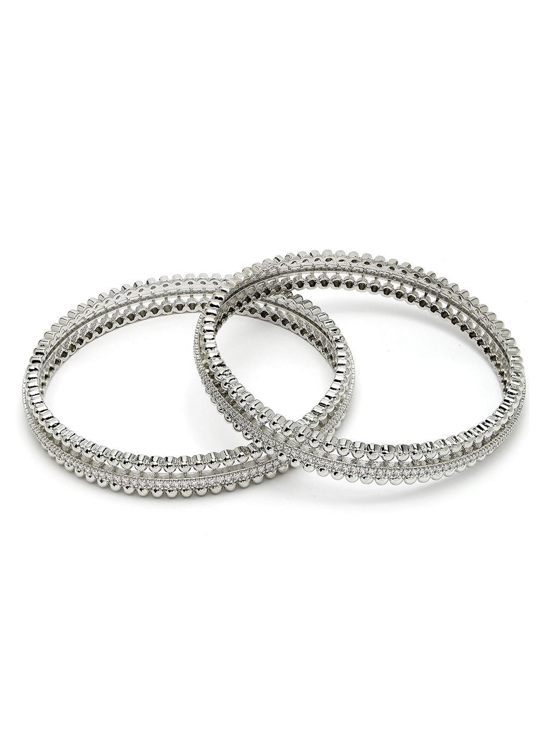 KARATCART Set Of 2 Silver-Plated Cubic Zirconia Studded Bangles