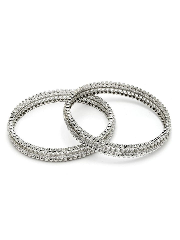 KARATCART Set Of 2 Silver-Plated Cubic Zirconia Studded Bangles