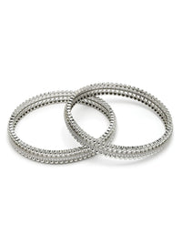KARATCART Set Of 2 Silver-Plated Cubic Zirconia Studded Bangles