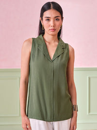 AND Women Solid Lapel Collar Top