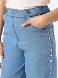 Nauti Nati  Girls Cotton Denim Jogger Jeans with Pearl Sequins - Skinny Fit