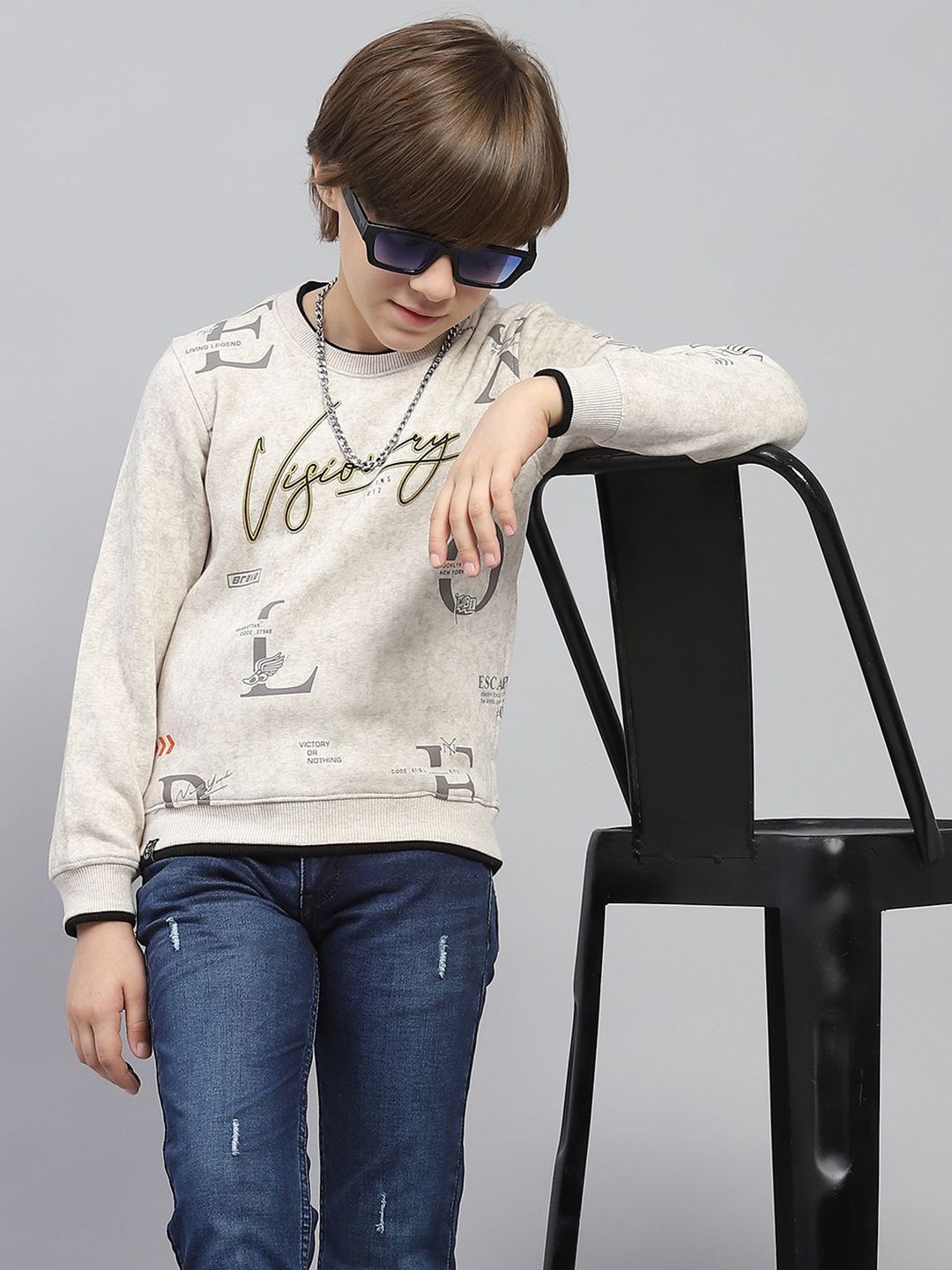 Monte Carlo Boys Round Neck Typography Printed Sweatshirt