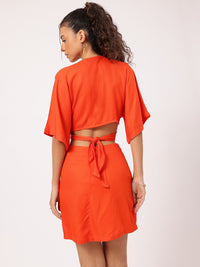DressBerry Bold & Bright Flared Sleeve Cut-Out Back Tie-Up Wrap Mini Dress