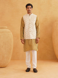 SOJANYA Ethnic Motifs Printed Mandarin Collar Kurta With Churidar And Nehru Jacket