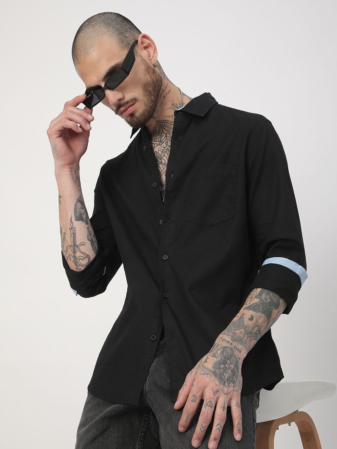VASTRADO Men Classic Fit Spread Collar Solid Cotton Casual Shirt